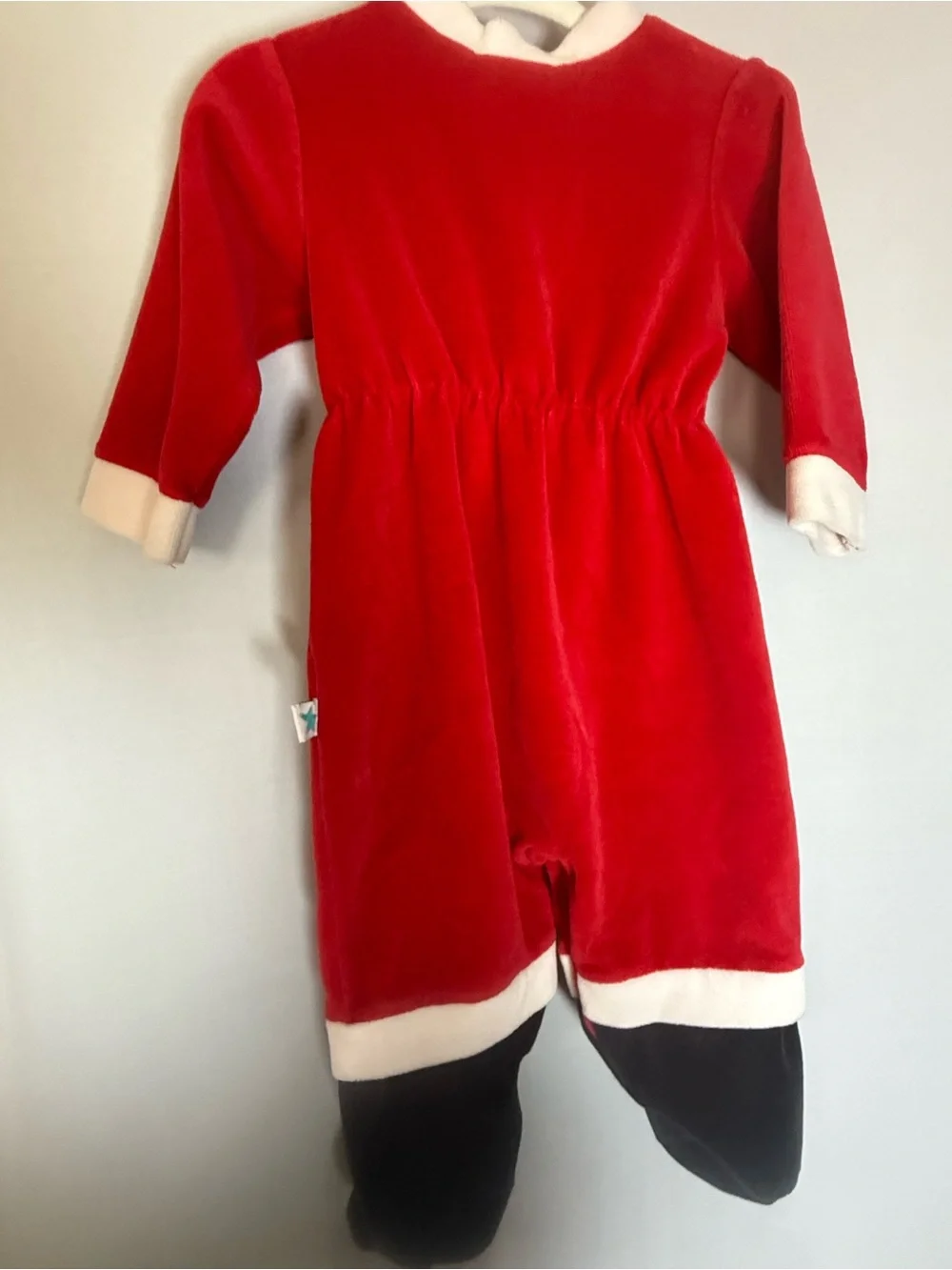 Baby Santa Claus Christmas Velour Footed Romper Costume 9 Months Red Black